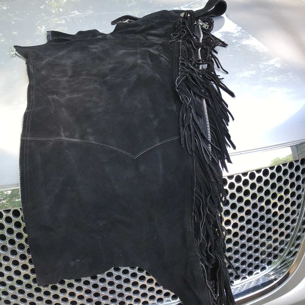 Black Suede Full Chaps with Fringe